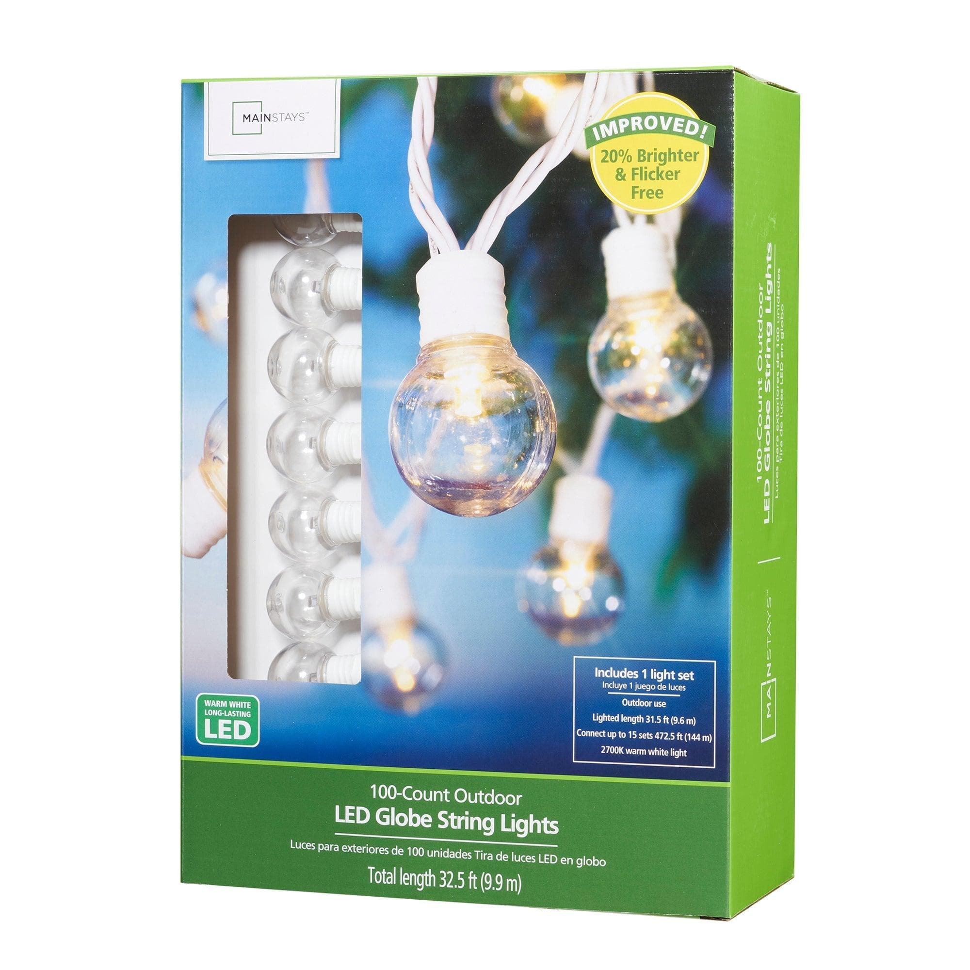Mainstays 100 Count Outdoor LED Globe String Lights, White Wire – PROARB