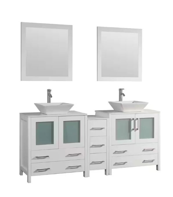 Ravenna 72 in. W Bathroom Vanity in White with Double Basin in White E ...