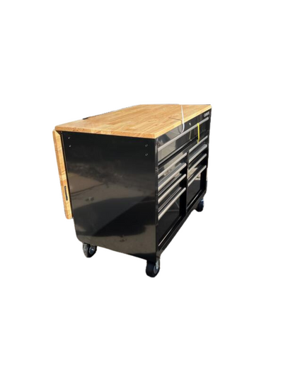 Husky 46 in. 9-Drawer Mobile Workbench with Full Length Extension Table and Legs in Black