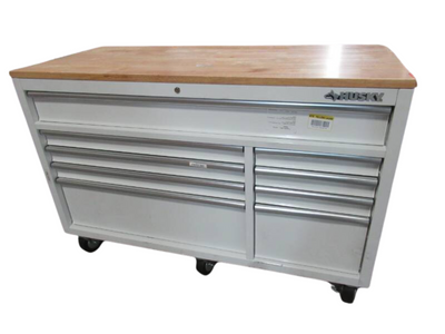 Husky 56 in. W 9-Drawer Deep Tool Chest Mobile Workbench in Gloss White with Hardwood Top