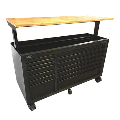 Husky Heavy-Duty 62 in. W 14-Drawer, Deep Tool Chest Mobile Workbench in Matte Black with Adjustable-Height Hardwood Top