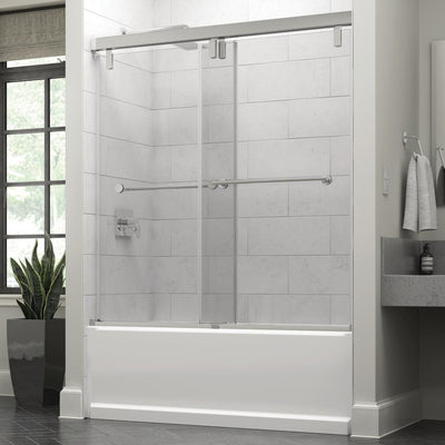 Lyndall 60 x 59-1/4 in. Frameless Mod Soft-Close Sliding Bathtub Door in Chrome with 3/8 in. (10mm) Clear Glass - Super Arbor