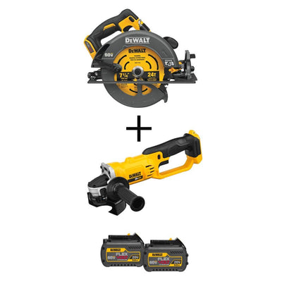 FLEXVOLT 60-V MAX 7-1/4 in. Cordless Circular Saw (Tool-Only) w/Bare 20V 4-1/2 to 5 in. Grinder & FLEXVOLT Battery(2-Pk) - Super Arbor