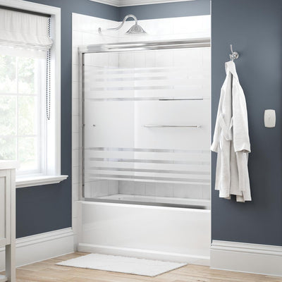 Simplicity 60 in. x 58-1/8 in. Semi-Frameless Traditional Sliding Bathtub Door in Chrome with Transition Glass - Super Arbor