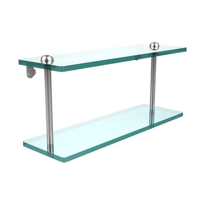 16 in. L x 8 in. H x 5 in. W 2-Tier Clear Glass Bathroom Shelf in Polished Chrome - Super Arbor