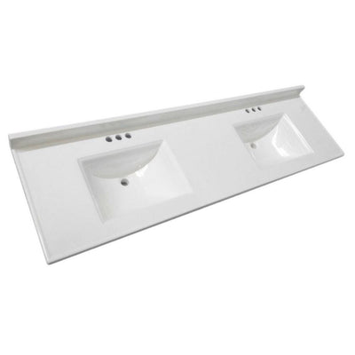 Camilla 73 in. W Cultured Marble Vanity Top in Solid White with Solid White Double Basin and 4 in. Faucet Spreads - Super Arbor