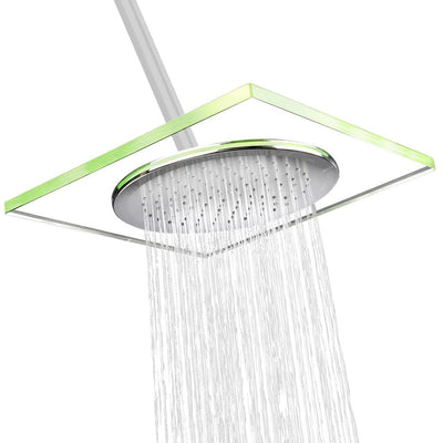 1-Spray 11.81 in. Single Wall Mount Square Fixed Rain Shower Head in Green - Super Arbor