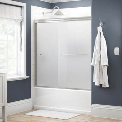 Simplicity 60 in. x 58-1/8 in. Semi-Frameless Traditional Sliding Bathtub Door in Nickel with Niebla Glass - Super Arbor