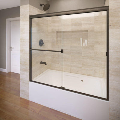 Classic 60 in. x 57 in. Clear Semi-Frameless Sliding Tub Door in Oil Rubbed Bronze - Super Arbor