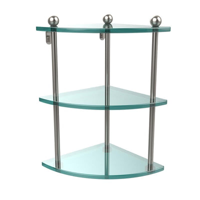 8 in. L  x 15 in. H  x 8 in. W 3-Tier Corner Clear Glass Bathroom Shelf in Satin Nickel - Super Arbor