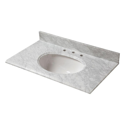 37 in. W Marble Vanity Top in Carrara with White Bowl and 8 in. Faucet Spread - Super Arbor