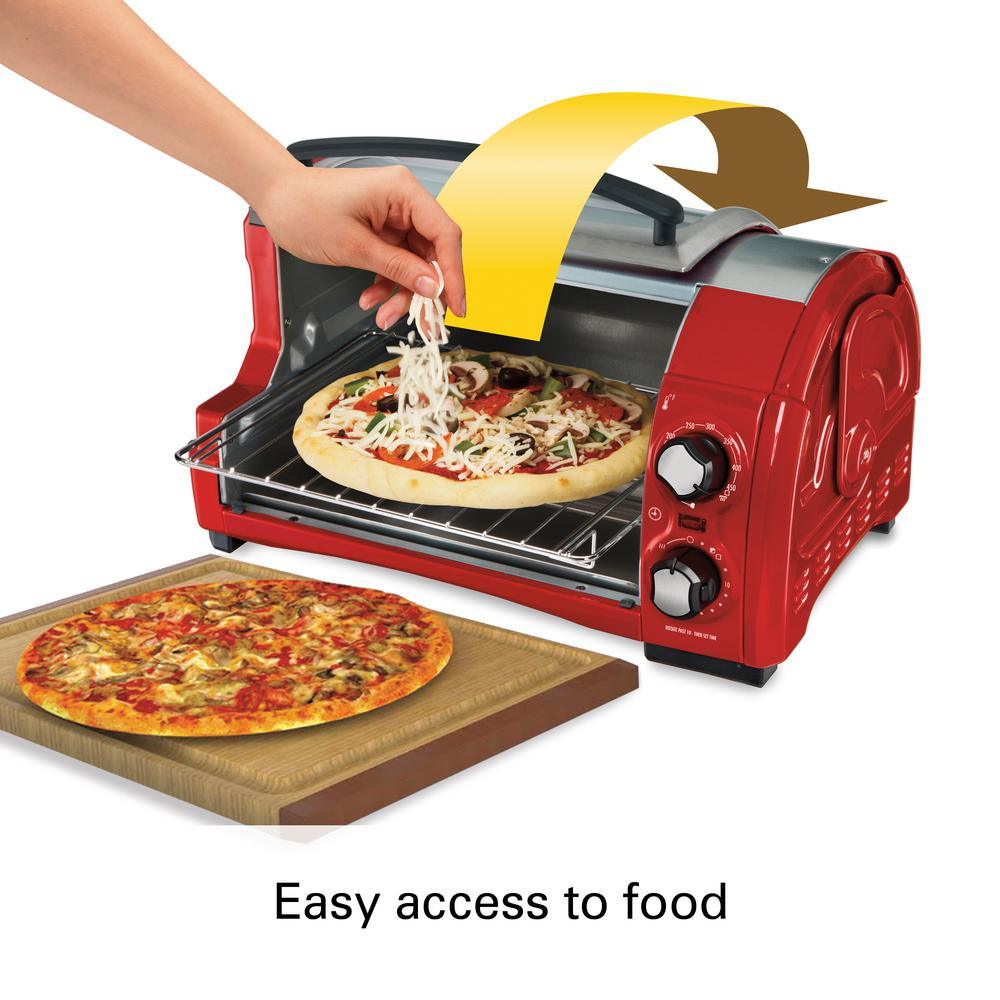 Easy Reach 1200 W 4 Slice Red Toaster Oven with Roll Top Door PROARB