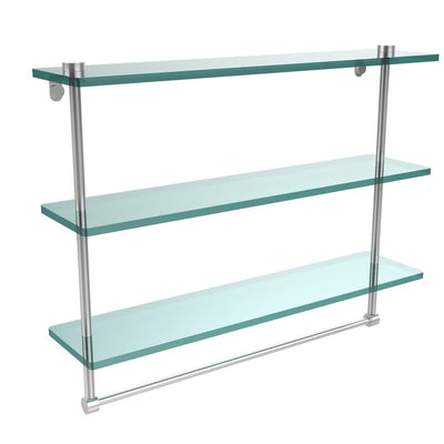 22 in. L  x 18 in. H  x 5 in. W 3-Tier Clear Glass Bathroom Shelf with Towel Bar in Satin Chrome - Super Arbor