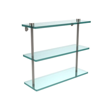 16 in. L x 15 in. H x 5 in. W 3-Tier Clear Glass Bathroom Shelf in Satin Nickel - Super Arbor