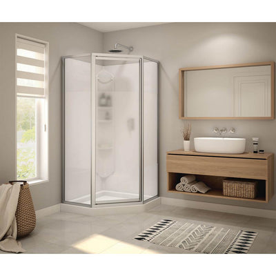 Summit 38 in. x 38 in. x 72 in. Center Drain Corner Shower Kit in White with Frameless Door in Chrome - Super Arbor