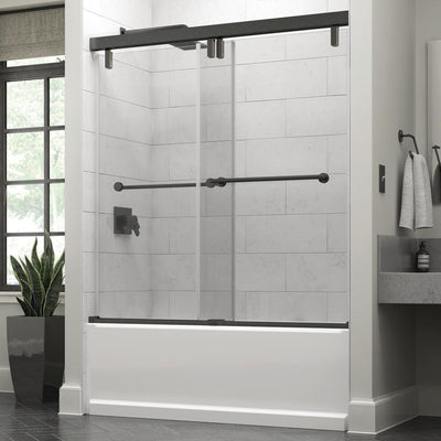 Everly 60 in. x 59-1/4 in. Mod Semi-Frameless Sliding Bathtub Door in Bronze and 3/8 in. (10mm) Clear Glass - Super Arbor