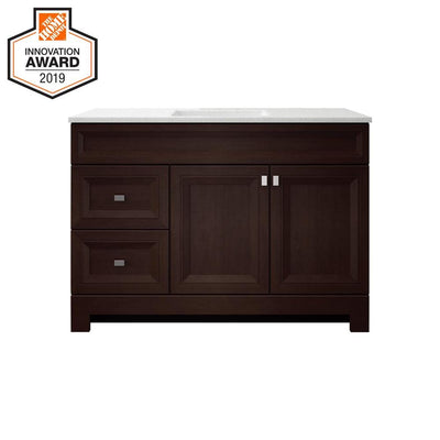 Sedgewood 48-1/2 in. W Bath Vanity in Dark Cognac with Solid Surface Technology Vanity Top in Arctic with White Sink - Super Arbor