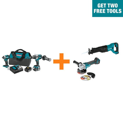 18V LXT Brushless 2-Pc Combo Kit 5.0Ah with bonus 18V LXT Reciprocating Saw and 18V LXT Brushless Cut-Off/Angle Grinder - Super Arbor