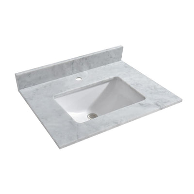 Newton 31 in. x 22 in. Carrara Marble Vanity Top with Square Sink for Single Hole Installation in Carrara White - Super Arbor