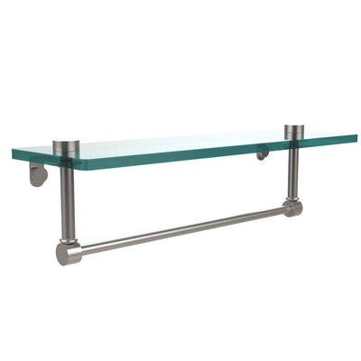 16 in. L  x 5 in. H  x 5 in. W Clear Glass Vanity Bathroom Shelf with Towel Bar in Satin Nickel - Super Arbor