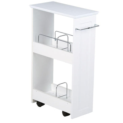 Slimline 16 in. W Rolling Floor Wood Storage Shelf in White - Super Arbor