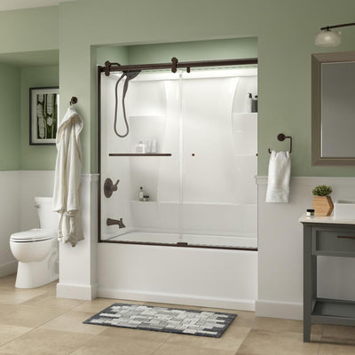 Simplicity 60 x 58-3/4 in. Frameless Contemporary Sliding Bathtub Door in Bronze with Clear Glass - Super Arbor