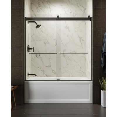 Levity 59.625 in. W x 59.75 in. H Frameless Sliding Tub Door with Towel Bars in Anodized Dark Bronze - Super Arbor