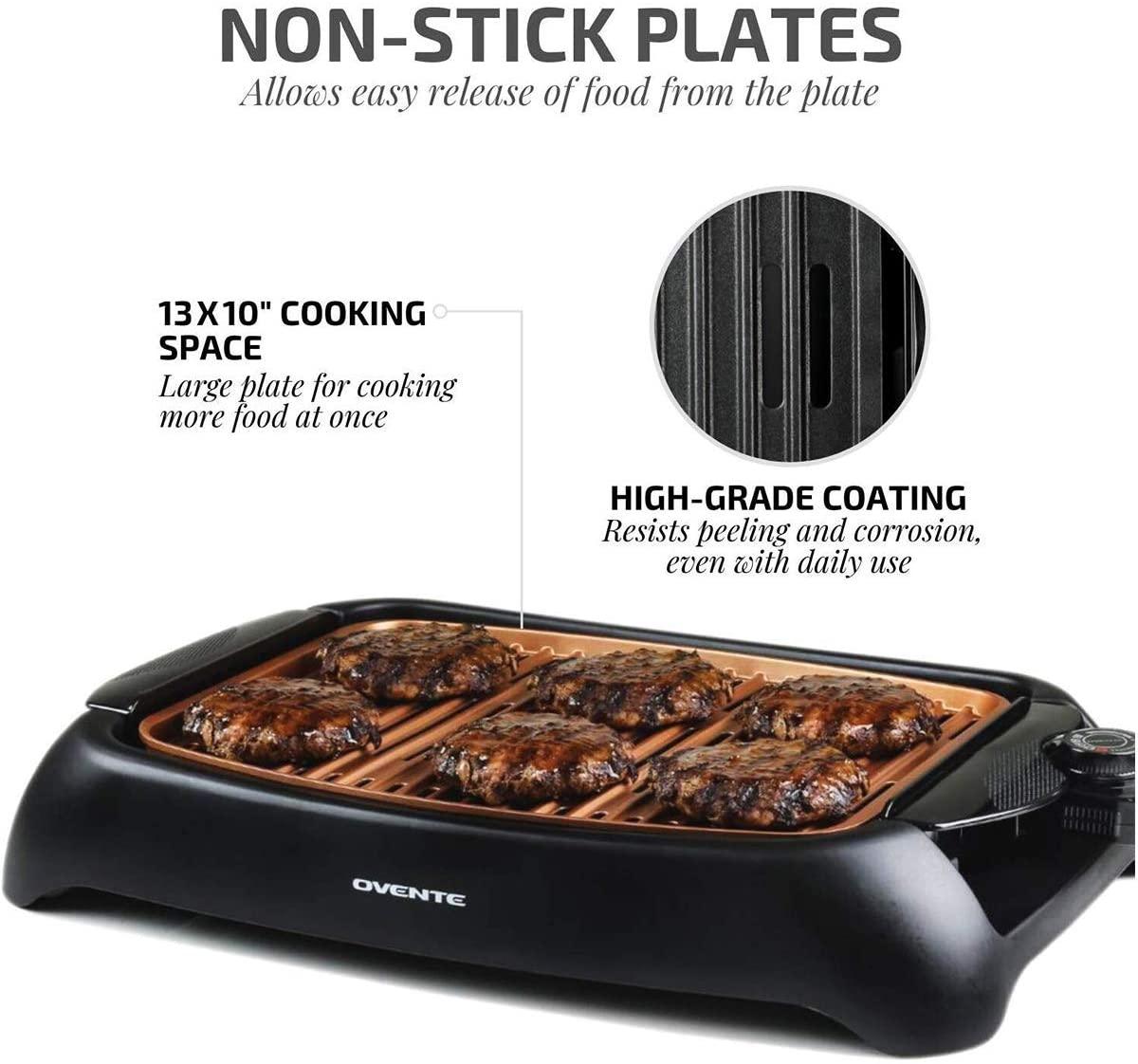 Ovente Thermostat Controlled Non-Stick Indoor Grill, Copper (GD1632NLCO)