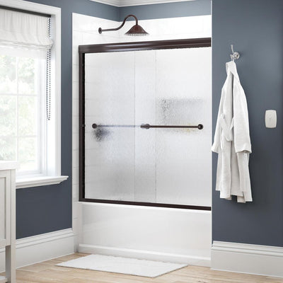 Lyndall 60 in. x 58-1/8 in. Semi-Frameless Traditional Sliding Bathtub Door in Bronze with Rain Glass - Super Arbor