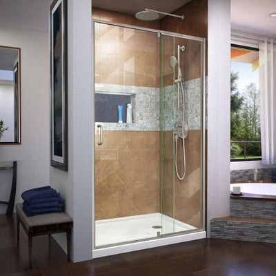 Flex 38-42 in. W x 72 in. H Semi-Frameless Pivot Shower Door in Brushed Nickel - Super Arbor