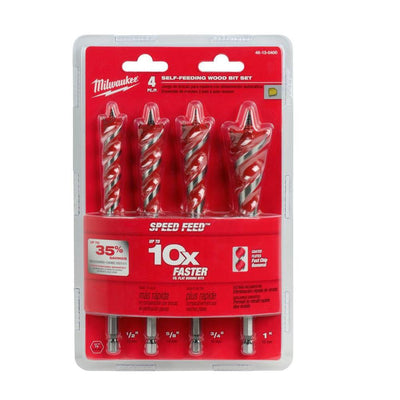 SPEED FEED Auger Wood Drilling Bit Set (4-Piece) - Super Arbor