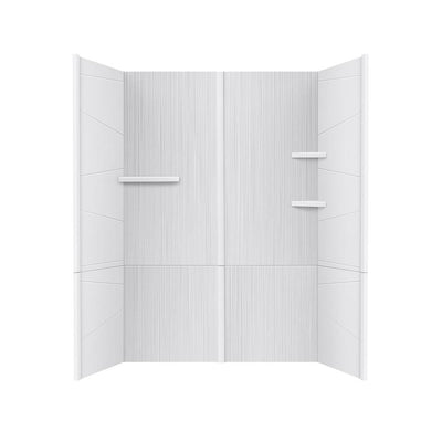 Prairie 60 in. W x 90 in. H 8-Piece Glue Up Cultured Marble Alcove Shower Wall Surround in Matte White w/Shelves, Trims - Super Arbor