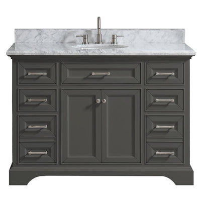 Windlowe 49 in. W x 22 in. D x 35 in. H Bath Vanity in Gray with Carrara Marble Vanity Top in White with White Sink - Super Arbor