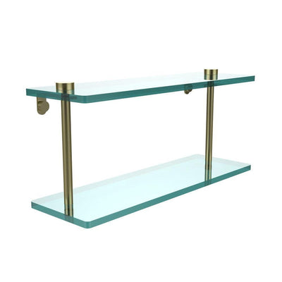 16 in. L x 8 in. H x 5 in. W 2-Tier Clear Glass Vanity Bathroom Shelf in Satin Brass - Super Arbor