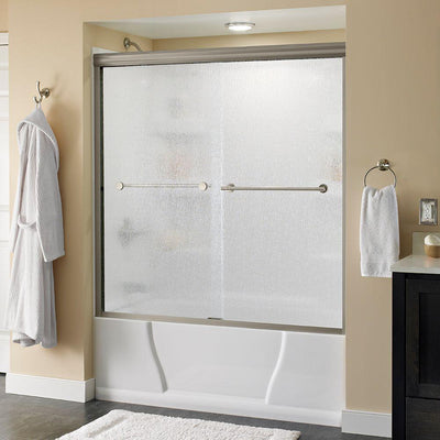 Lyndall 60 in. x 58-1/8 in. Semi-Frameless Traditional Sliding Bathtub Door in Nickel with Tranquility Glass - Super Arbor