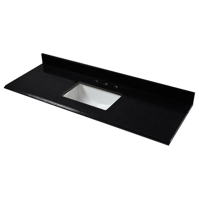 61 in. W x 22 in. D Granite Single Trough Sink Vanity Top in Midnight Black - Super Arbor