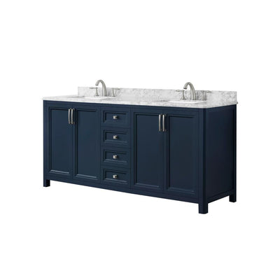 Sandon 72 in. W x 22 in. D Bath Vanity in Midnight Blue with Marble Vanity Top in Carrara White with White Basin - Super Arbor