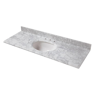 61 in. W Marble Vanity Top in Carrara with Single White Bowl and 8 in. Faucet Spread - Super Arbor