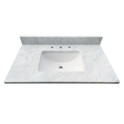 37 in. W x 22 in. D x 1 in. H Bianco Carrara White Marble Vanity Top with White Basin - Super Arbor