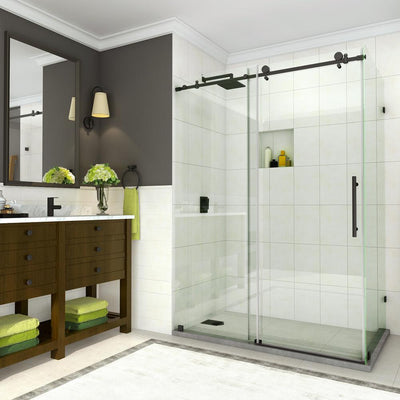 Coraline 56 in. to 60 in. x 33.875 in. x 76 in. Frameless Sliding Shower Door in Matte Black - Super Arbor