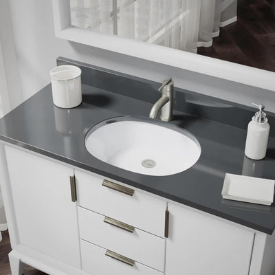 Under-Mount Porcelain Bathroom Sink in White with Pop-Up Drain in Brushed Nickel - Super Arbor