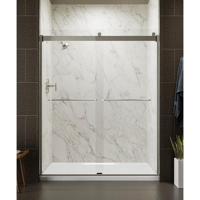 Levity 59 in. x 74 in. Frameless Sliding Shower Door in Matte Nickel with Handle - Super Arbor