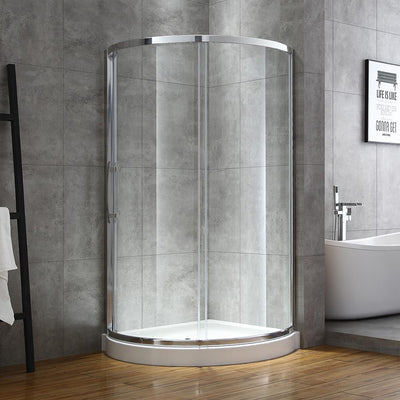 Maia 36 in. x 72.80 in. Semi-Frameless Sliding Corner Shower Door in Chrome with 36 in. x 36 in. Base in White - Super Arbor