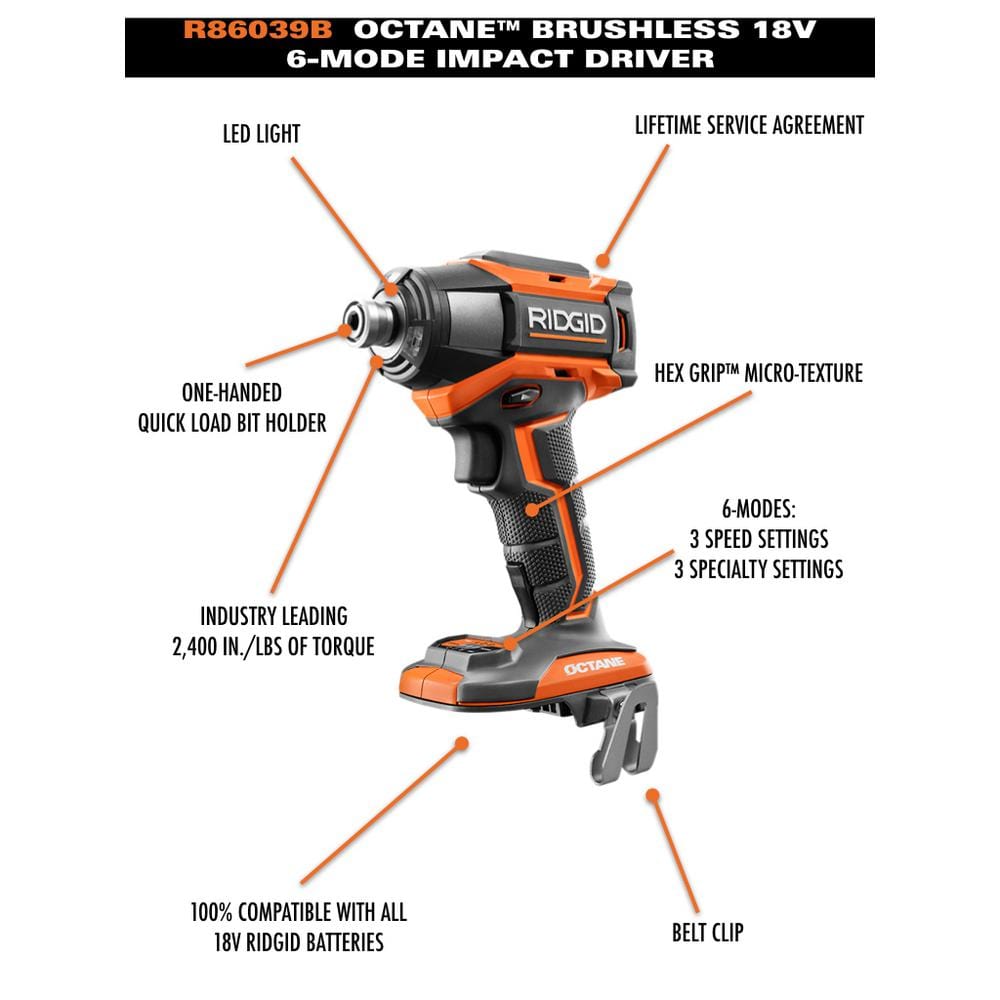 18 Volt OCTANE Brushless Cordless 6 Mode 1 4 in. Impact Driver Tool O PROARB