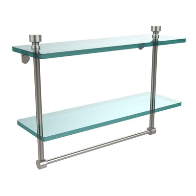 Foxtrot 16 in. L  x 12 in. H  x 5 in. W 2-Tier Clear Glass Bathroom Shelf with Towel Bar in Satin Nickel - Super Arbor