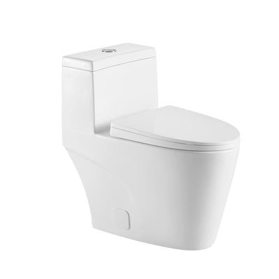 Elongated One-Piece Dual Flush 1.2 GPF/0.88 GPF High Efficiency Skirted Toilet All-in-One Toilet in White Seat Included - Super Arbor