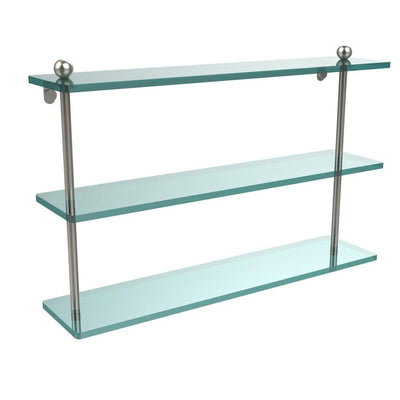 22 in. L  x 15 in. H  x 5 in. W 3-Tier Clear Glass Bathroom Shelf in Satin Nickel - Super Arbor