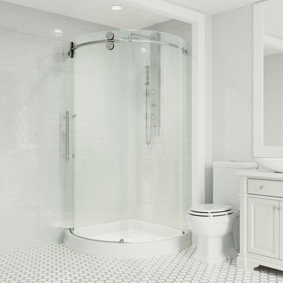 Sanibel 40.5 in. x 79.5 in. Frameless Bypass Shower Enclosure in Stainless Steel with Left Opening and Base - Super Arbor