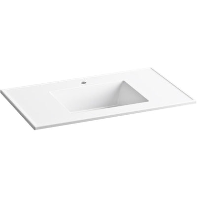 Ceramic/Impressions 37 in. W. Rectangular Vanity Top with Single Faucet Hole in White - Super Arbor