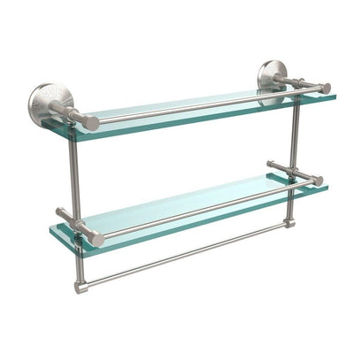 22 in. L  x 12 in. H  x 5 in. W 2-Tier Clear Glass Bathroom Shelf with Towel Bar in Satin Nickel - Super Arbor